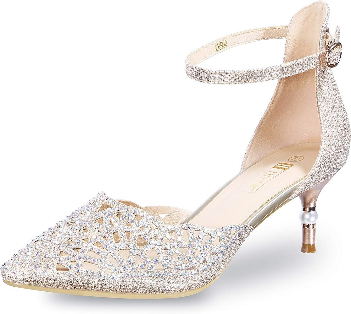 IDIFU Women's IN2 Candice Wedding Rhinestones Sequins Low Kitten Heels Pumps Dress Evening Shoes ... | Amazon (US)