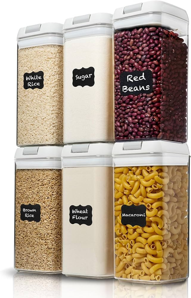 Shazo Airtight Food Storage Container (Set of 6) - BONUS Measuring Cup - Durable Plastic - BPA Fr... | Amazon (US)