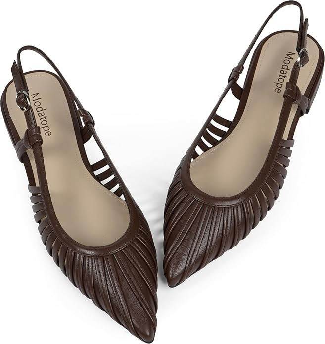 Modatope Slingback Flats for Women Pointed Toe Ballet Flats Classic Low Heel Sandals Dress Shoes | Amazon (US)