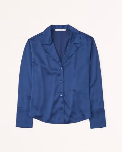 Long-Sleeve Satin Lapel Button-Up Shirt | Abercrombie & Fitch (US)