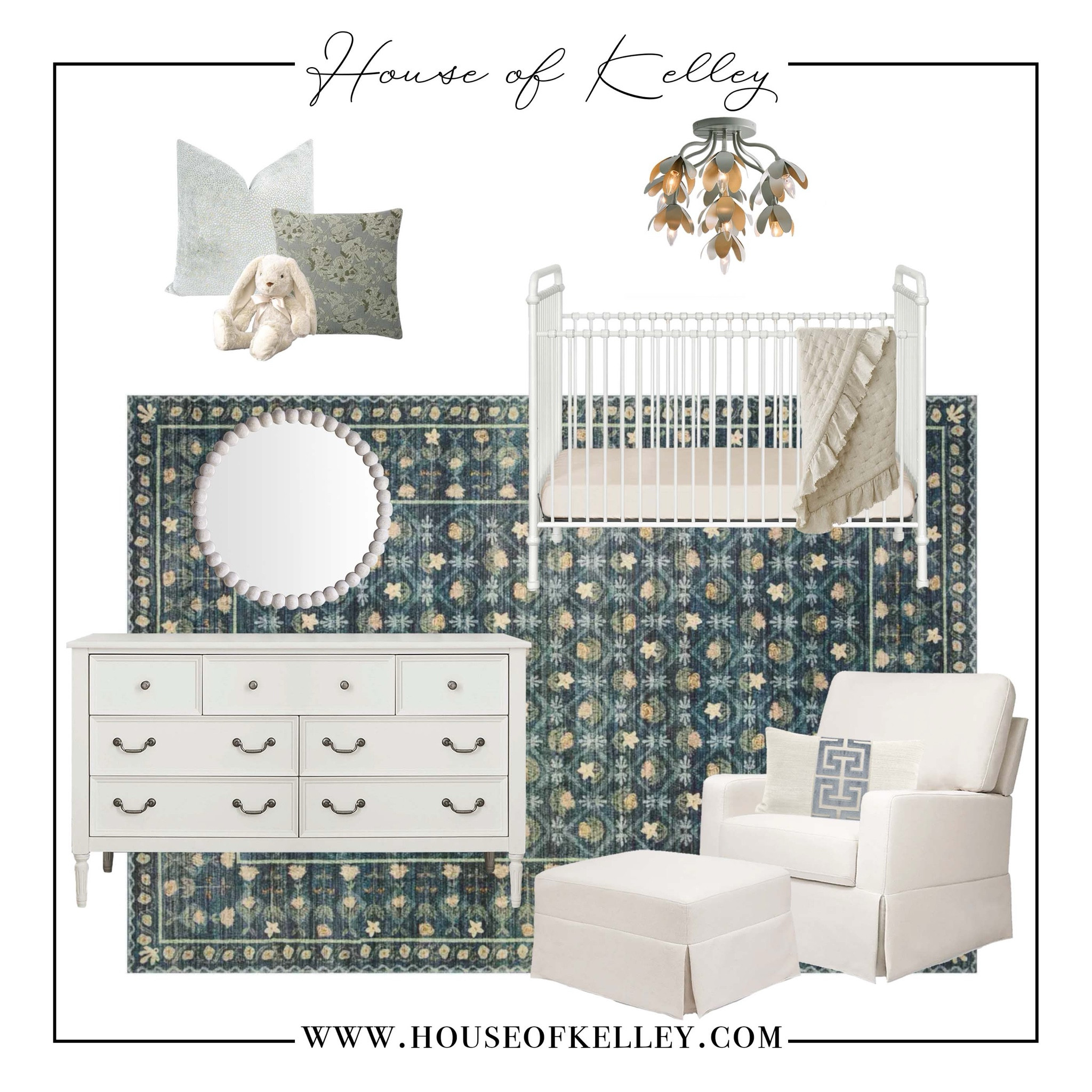 Baby girl nursery, baby nursery, moody nursery, baby room, neutral baby room, neutral nursery, floral rug, blue rug, area rug, green throw pillows, blue throw pillows, blue girl room, navy rug, dark area rug, nursery rocking chair, swivel chair, accent chair, nursery glider, beige rocking chair, tan rocking chair, beige recliner, tan recliner, nursery inso, nursery mood board, beige quilt, baby quilt, pottery barn kids, white crib, iron crib, white dresser, white furniture, nursery lighting, flower light, ruffle quilt, rifle paper co rug.

#LTKHome #LTKBump #LTKBaby