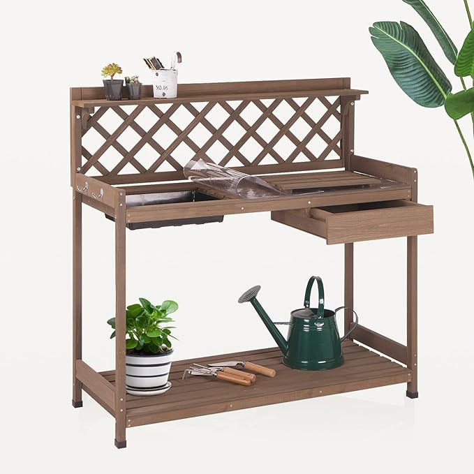 Potting Bench Potting Table Potting Benches for Outside 44 Inch Fir Wood Garden Potting Station G... | Amazon (US)