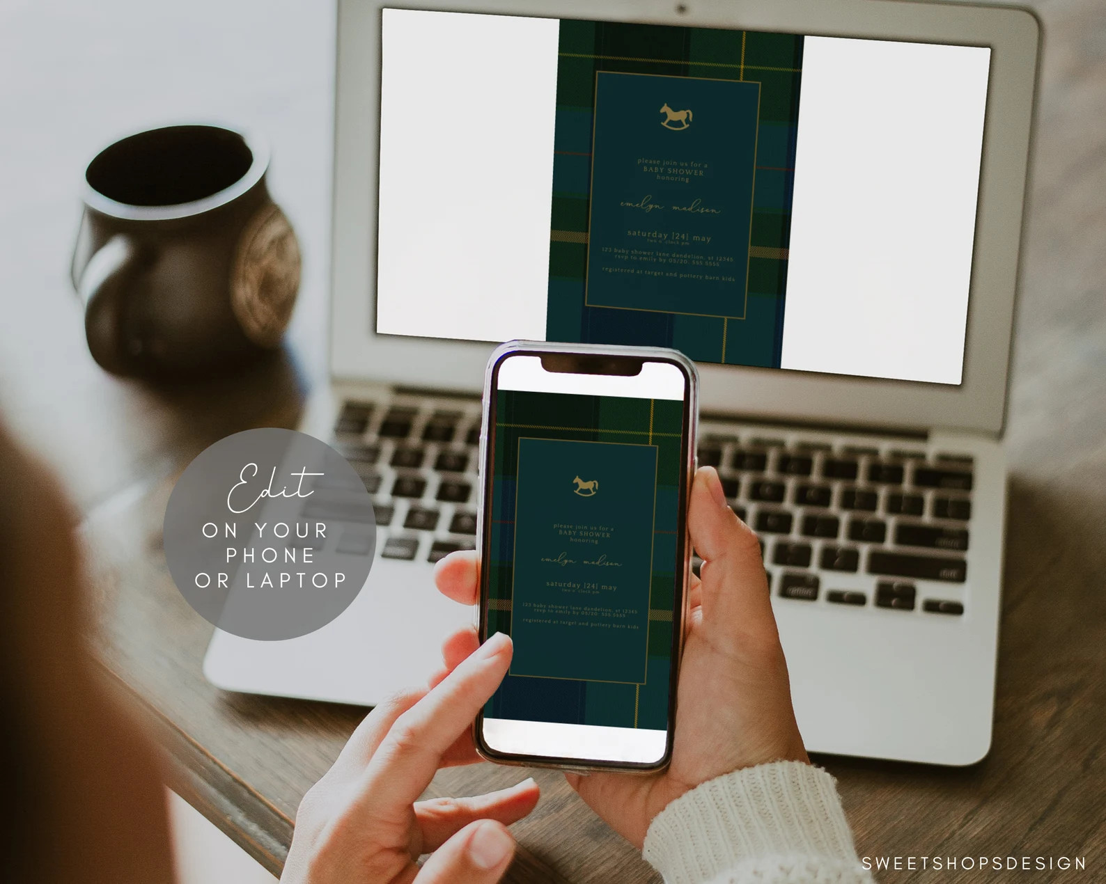 Classic Dark Green Plaid Baby Shower Invitation, Equestrian, Printable, Digital Download, Editabl... | Etsy (US)