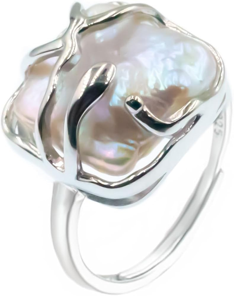 Silver Baroque Pearl Ring for women 925 Sterling Silver Ring | Amazon (US)