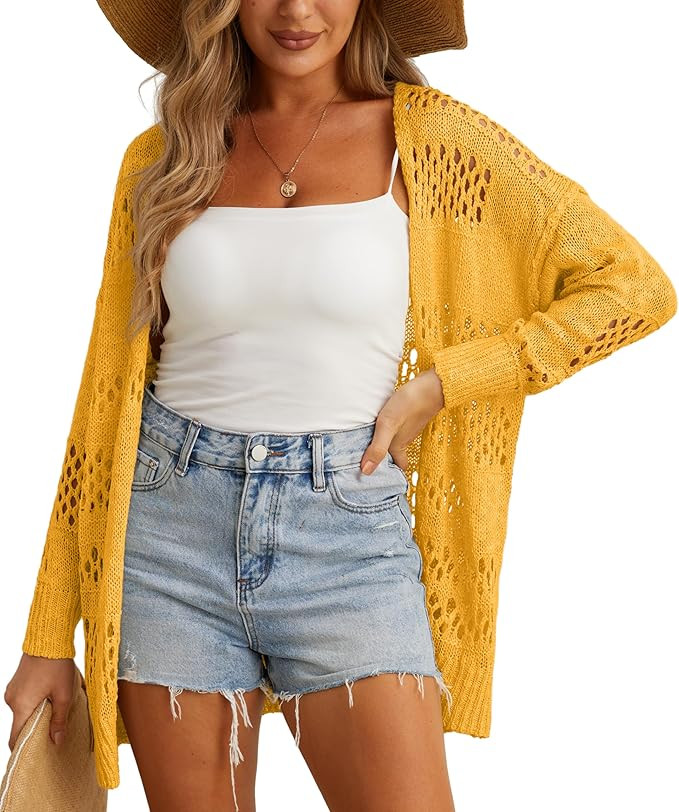 GRECERELLE 2025 Women Summer Crochet Boho Long Sleeve Lightweight Oversized Open Front Cardigan S... | Amazon (US)