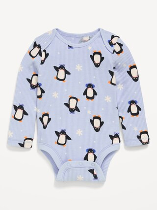 Printed Long-Sleeve Ribbed Unisex Bodysuit for Baby | Old Navy (US)