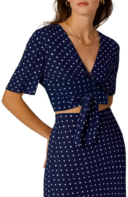 Favorite Daughter Polka Dot Crop Top in Navy Polka Dot at Nordstrom, Size Large | Nordstrom