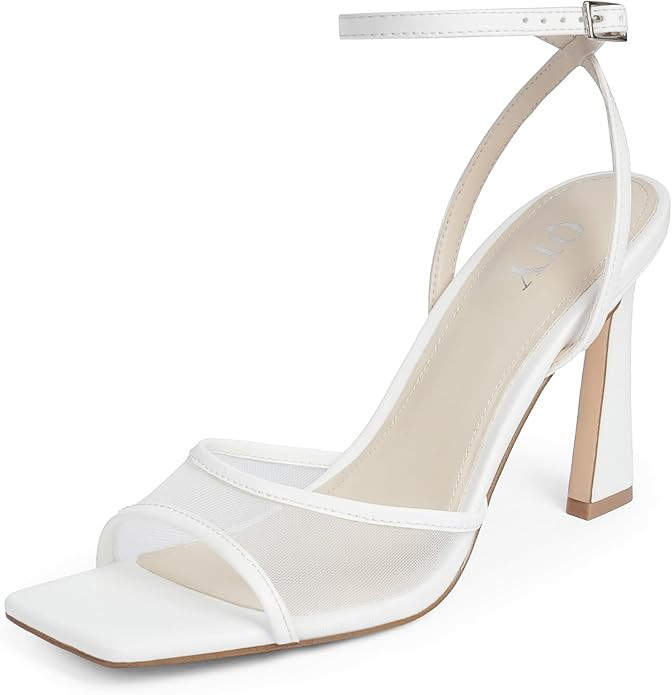 Strappy Heels for Women Heeled Sandals Square Toe Heel Ankle Strap Stiletto Mesh High Heels Dress... | Amazon (US)
