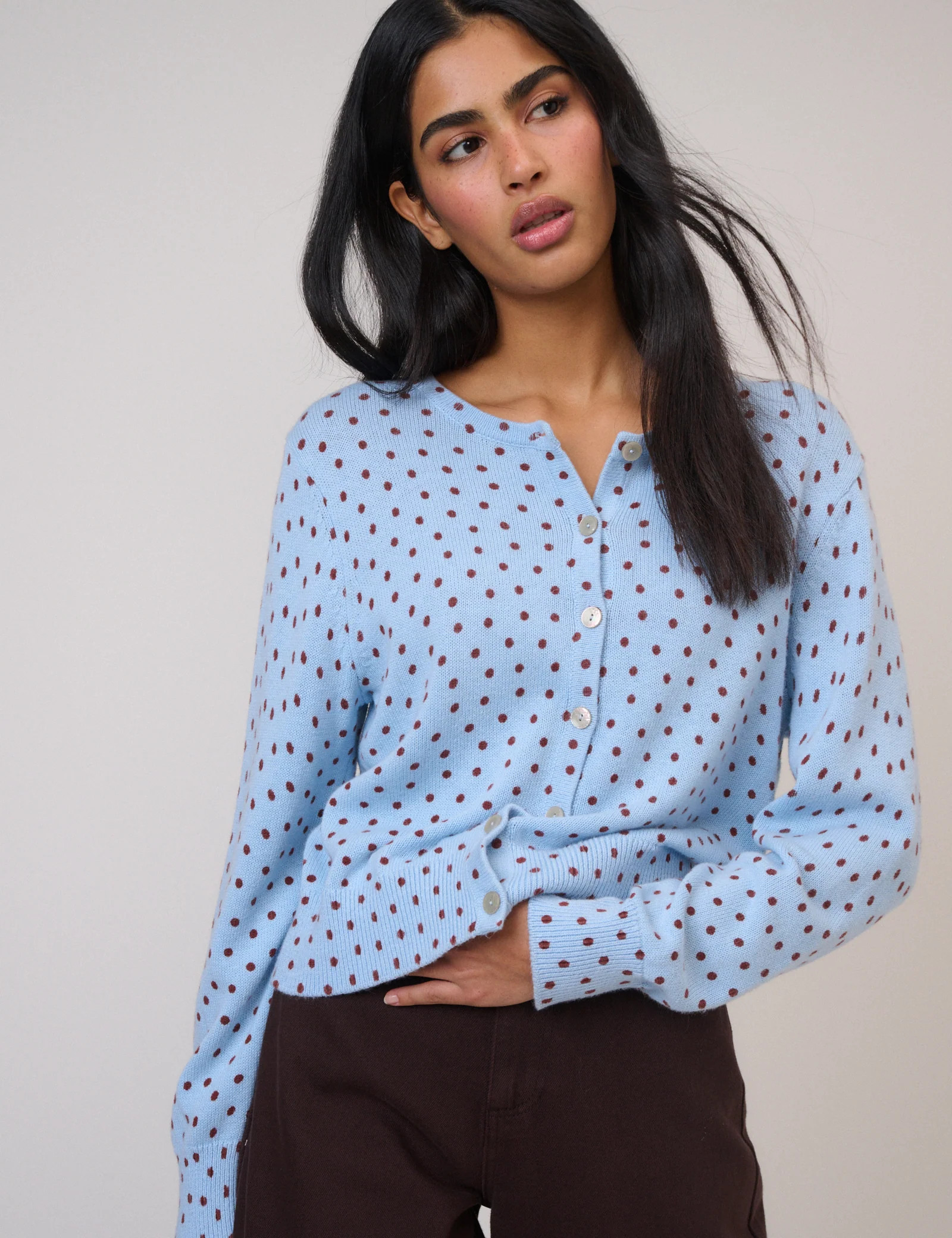 Blue Polka Dot Crew Neck Cardigan | Nobody's Child