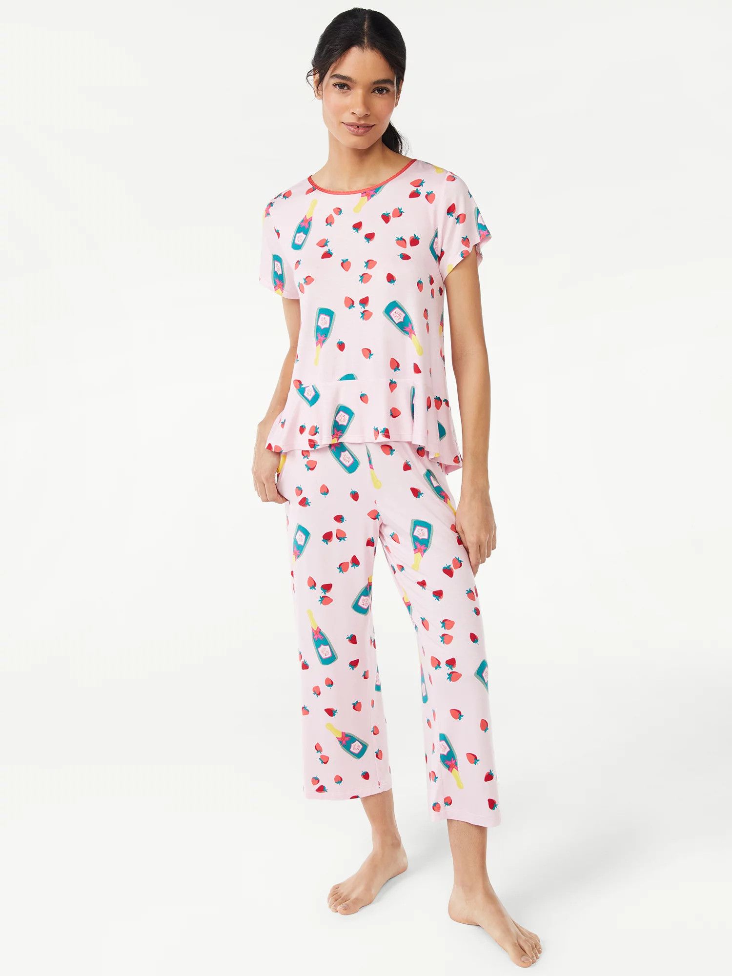 Joyspun Women's Jewel Neck Flutter Sleeve Pajama Set, Sizes S to 3X | Walmart (US)