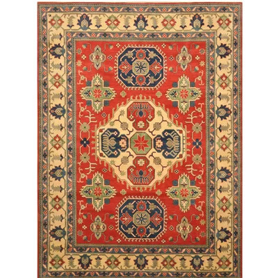 One-of-a-Kind Jevon Hand-Knotted Kazak Red/Ivory/Green 8'5" x 11'5" Wool Area Rug | Wayfair North America