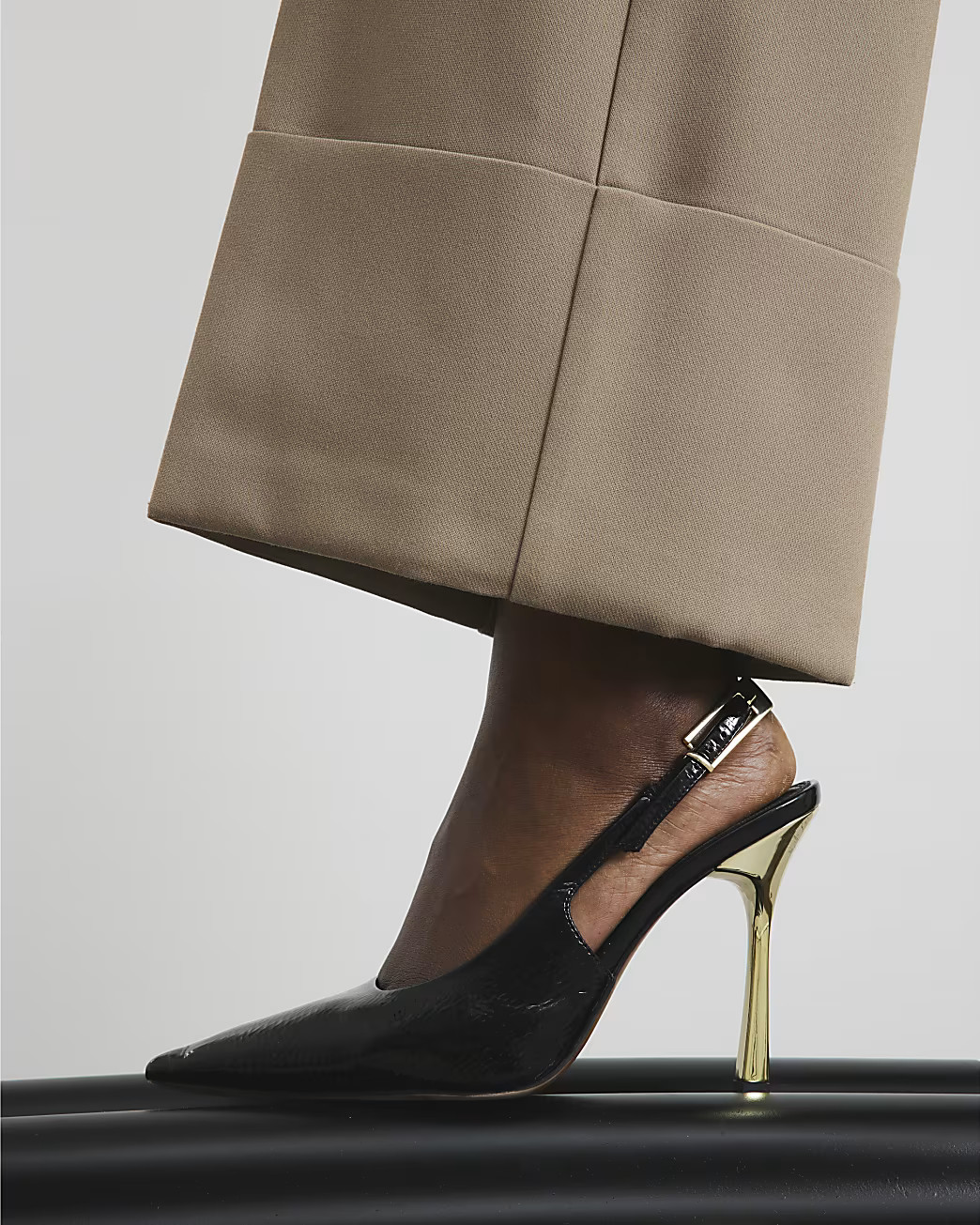 Black slingback heeled court shoes | River Island UK & IE