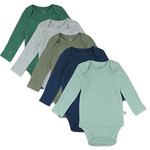 HonestBaby Unisex Baby 100% Organic Cotton 5-Pack Long Sleeve One-Piece Bodysuits, Good Natured, Newborn | Amazon (US)