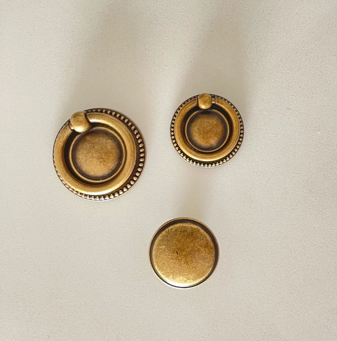Antique Brass dots Ring Pull and Cabinet Knob - Etsy | Etsy (US)