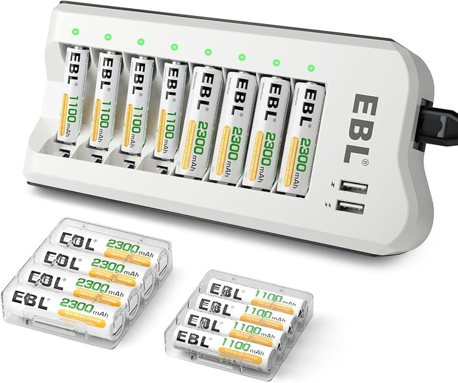 EBL AA 2300mAh (8 Pack) and AAA 1100mAh (8 Pack) Ni-MH Rechargeable Batteries and AA AAA Recharge... | Amazon (US)