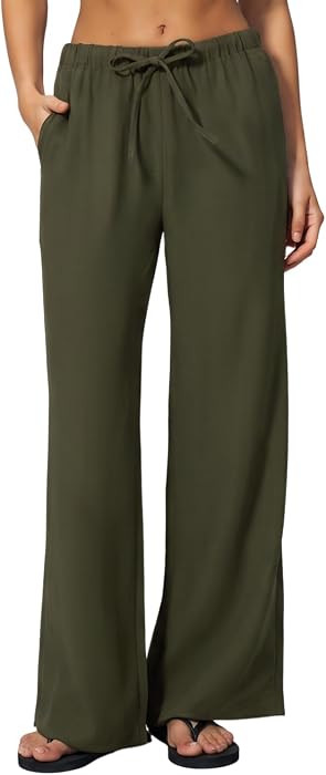 QINSEN Womens Wide Leg Palazzo Pants Wrinkle Resistant Flowy Drape Trousers | Amazon (US)