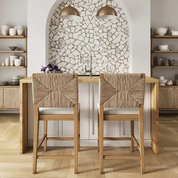 Beacon Bohemian Boucle Bar Stool, Upholstered Counter Height Chair with Solid Wood Frame and Wove... | Bed Bath & Beyond