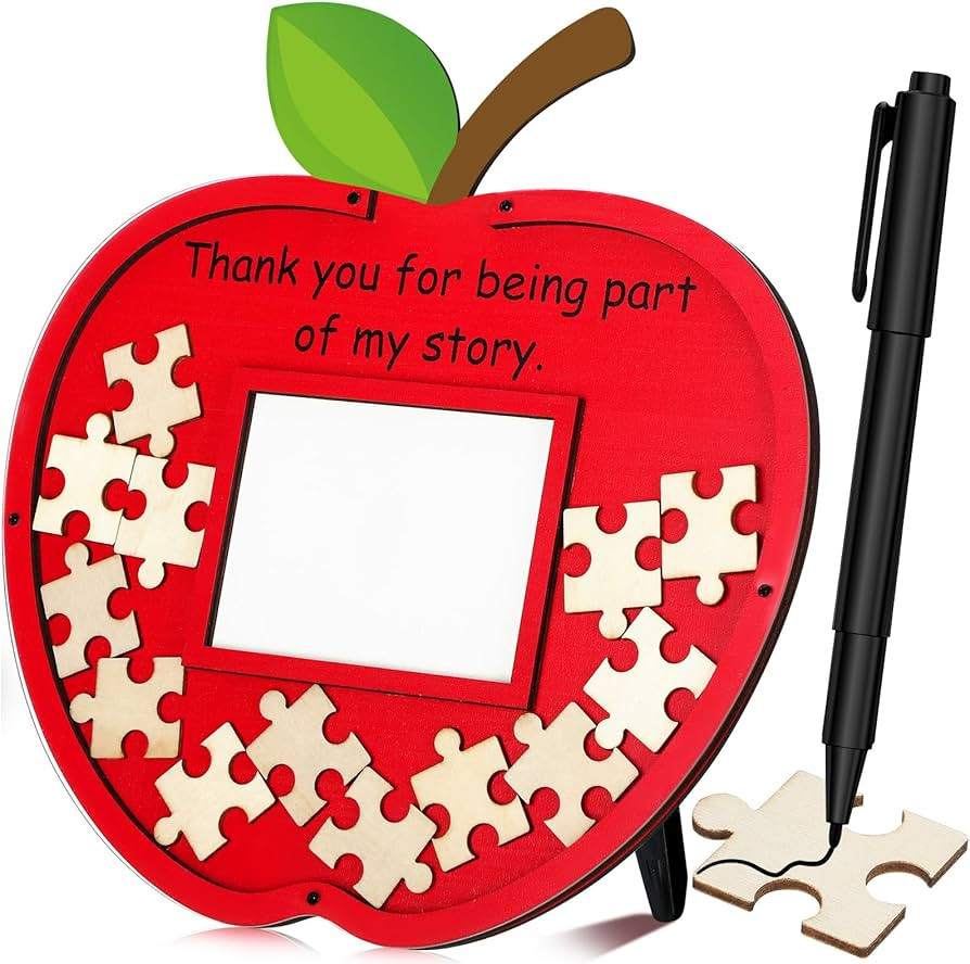 Geelin Teacher Picture Frame with Puzzle Piece Wood Chips Signature Pen Apple Shaped Wooden Pictu... | Amazon (US)