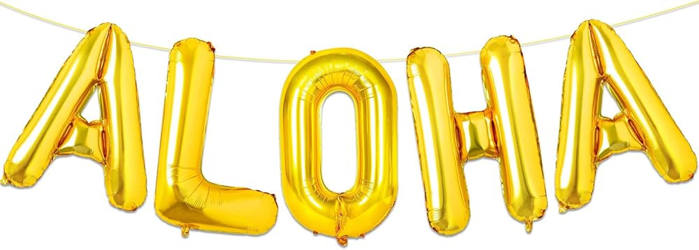 ALOHA Balloons Banner, 32 Inches Aloha Gold Letter Balloons Sign for Hawaiian Luau Party Decorati... | Amazon (US)