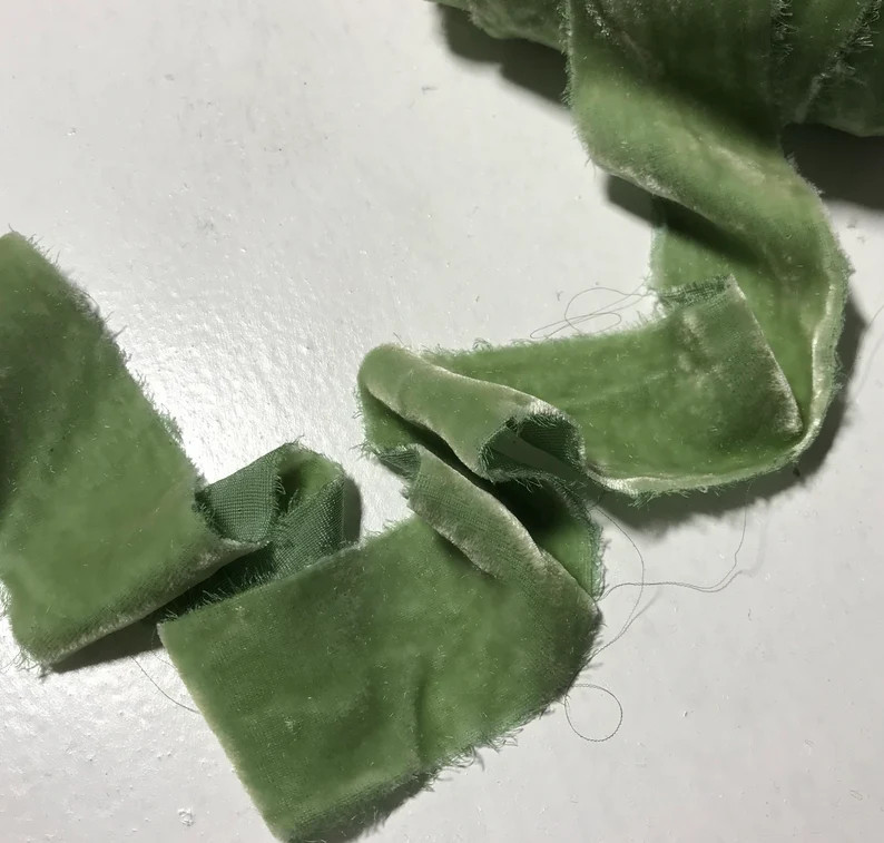 Hand Dyed Celadon Green Silk Velvet Ribbon ( 4 Widths to choose from) | Etsy (Global)