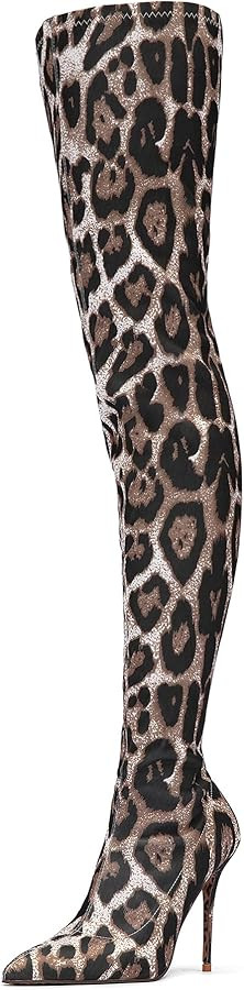 NEWBELLA Women's Stretch Over-the-Knee Boots - Snake Print Faux Leather Pointed Toe Heels for Fal... | Amazon (US)