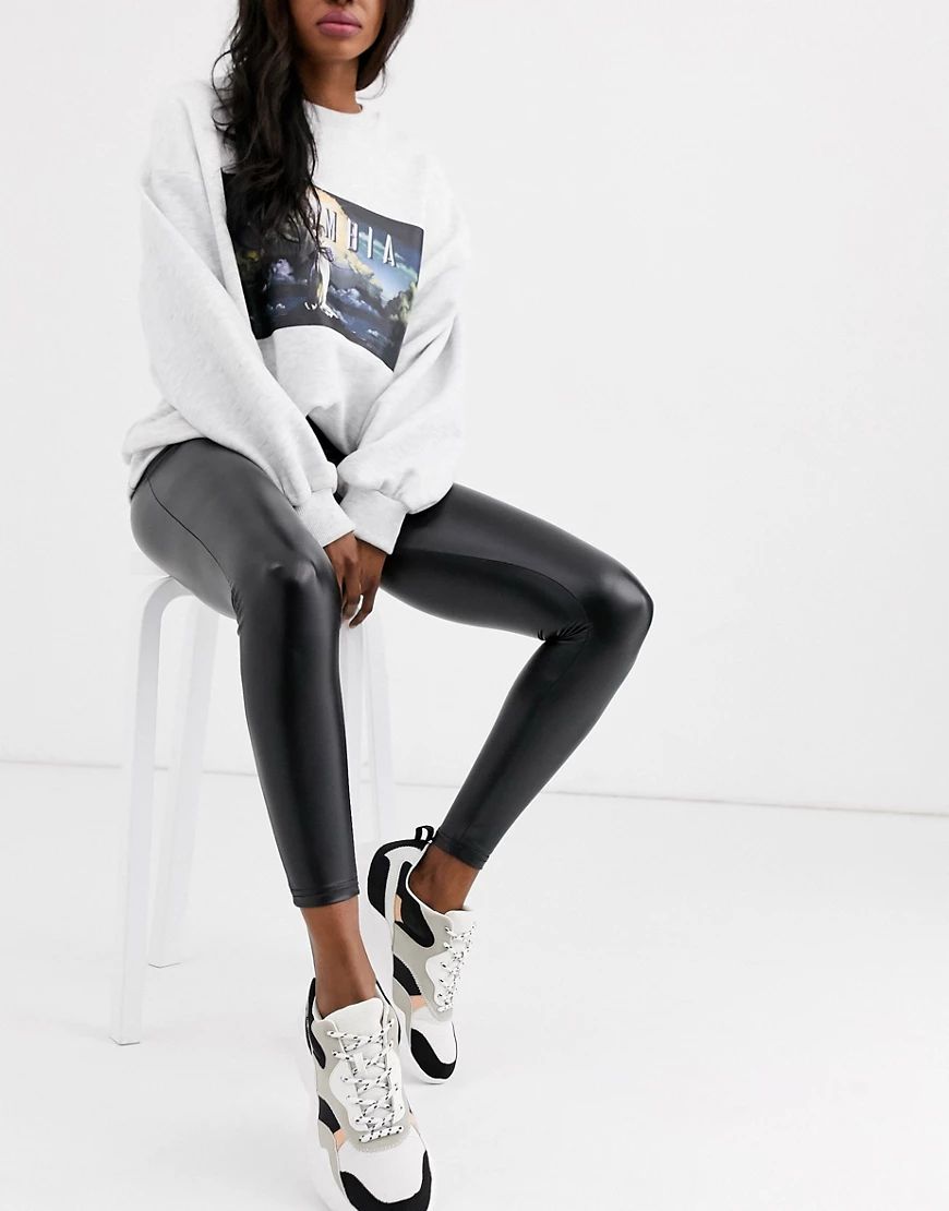 Pull&Bear faux leather leggings in black | ASOS (Global)