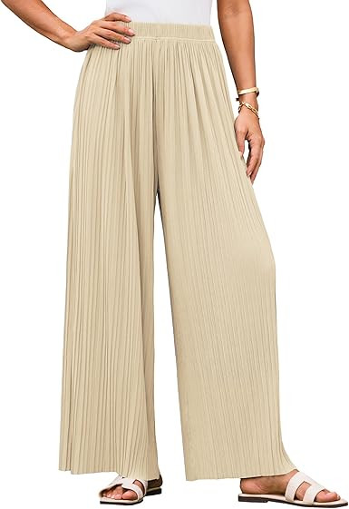 GRACE KARIN Womens Casual Wide Leg Pants Pleated High Elastic Waist Flowy Loose Beach Palazzo Pan... | Amazon (US)