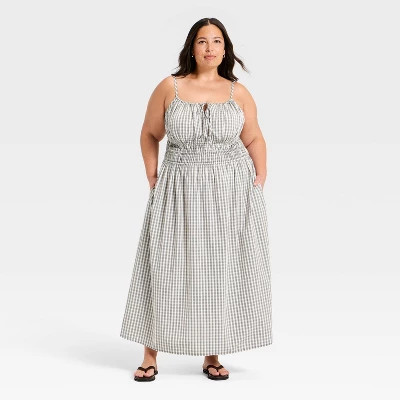 Women's Smocked Midi Dress - Universal Thread™ Black/White Check 1X | Target