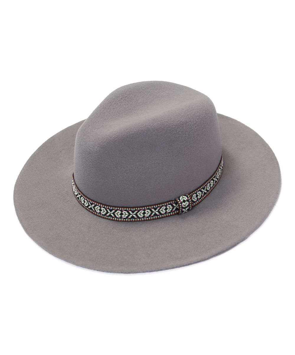 Modadorn Women's Fedoras GRAY - Gray Geometric-Accent Wool Panama Hat | Zulily