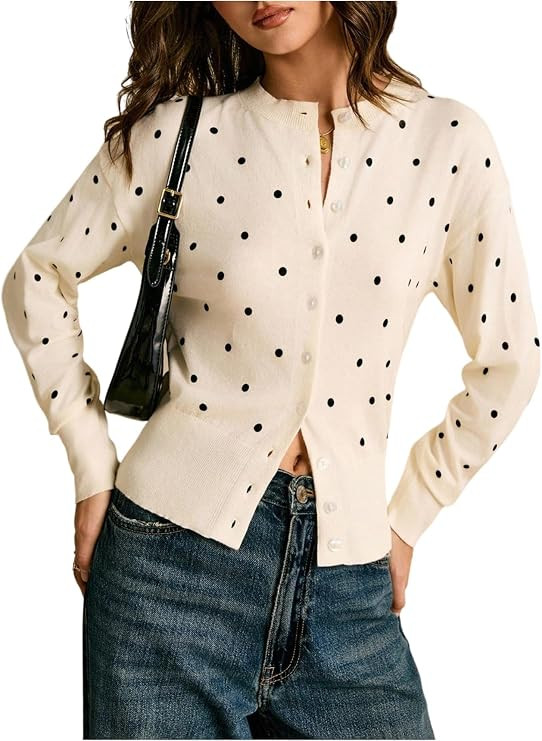 Milumia Women's Polka Dots Cardigan Button Up Long Sleeve Knit Sweater Tops | Amazon (US)
