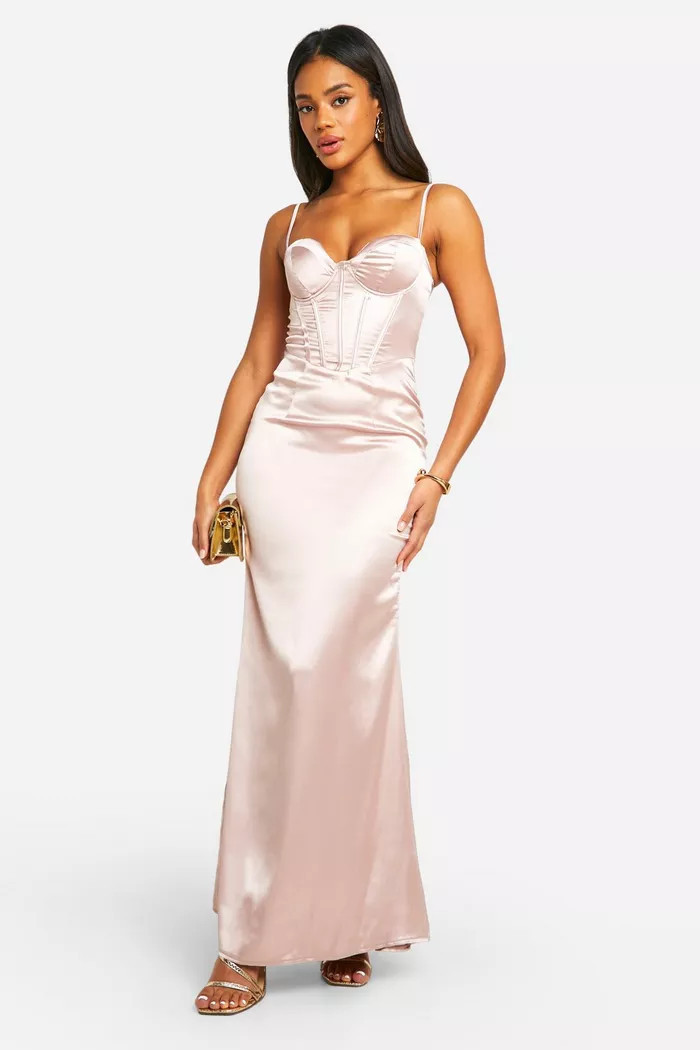 Satin Corset Strappy Maxi Dress | boohoo (US & Canada)