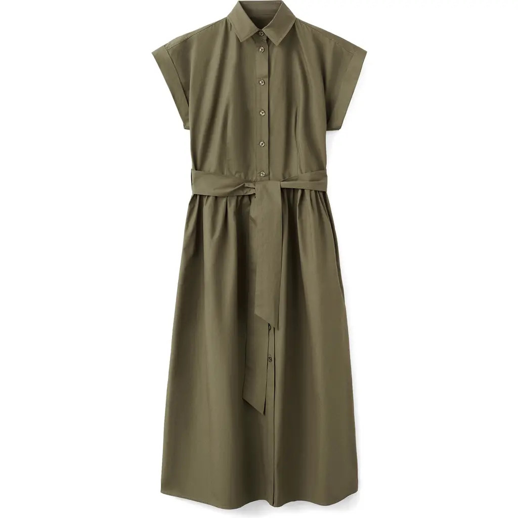 MANGO Tie Belt Shirtdress in Khaki Green at Nordstrom, Size 2 | Nordstrom