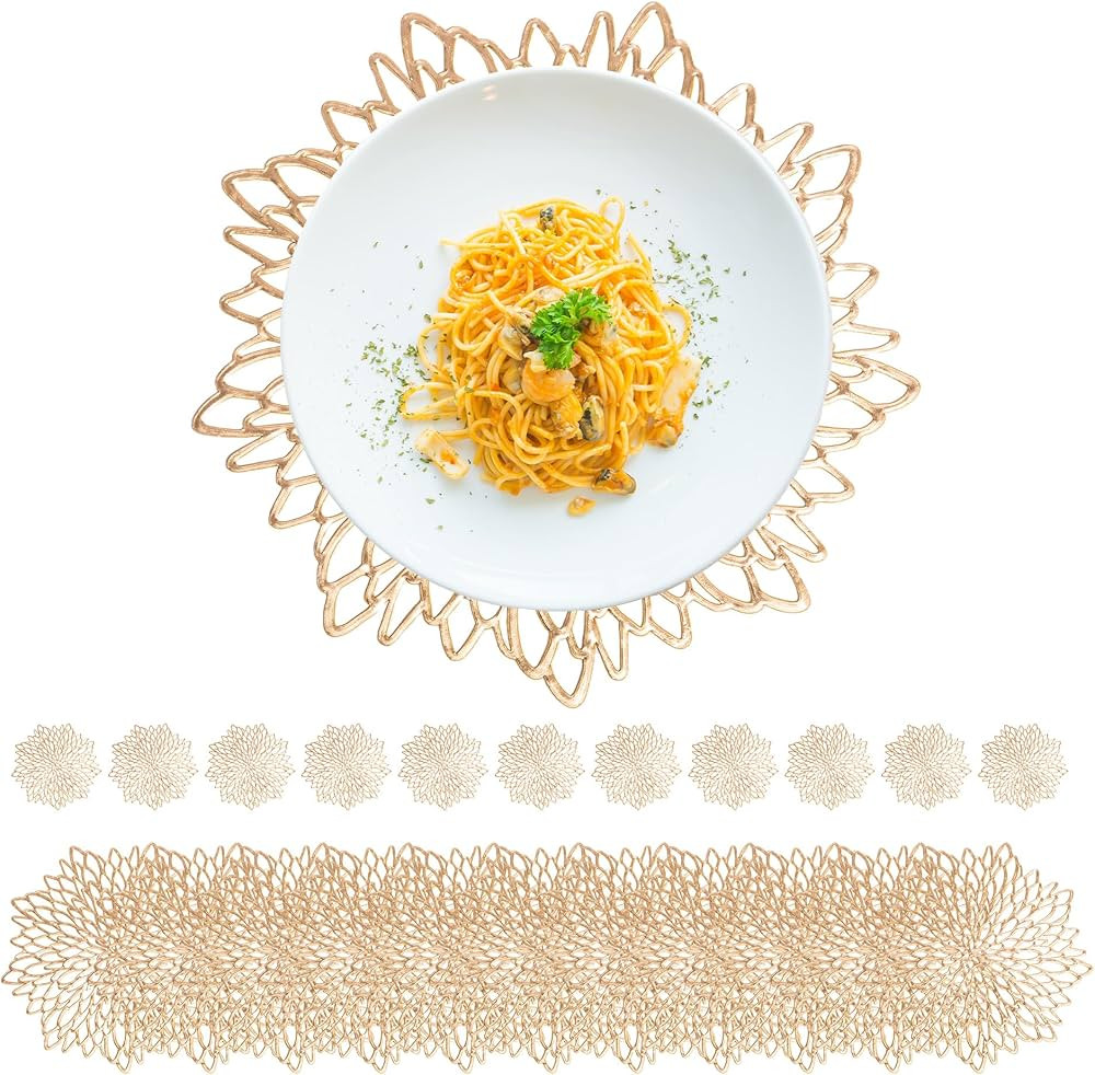 Defined Deco Gold Placemats & Coasters Set of 12, 15" Gold Vinyl Table Mats, Round Placemats Bulk... | Amazon (US)