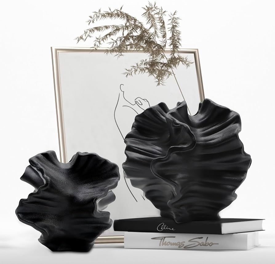 Ceramic Vase - Set of 2 for Home Decor,Black Flower Shape Pampas Vases Minimalist Nordic Boho Sty... | Amazon (US)
