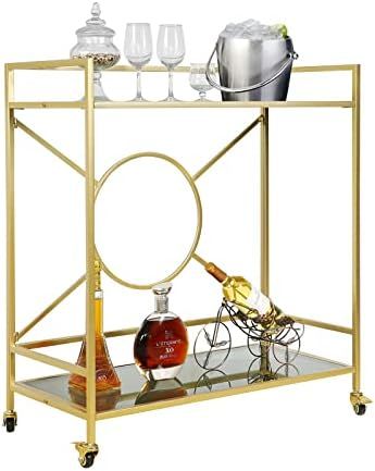 Palama Gold Bar Cart for The Home, Large Mid Century Bar Cart Simply Assembled in 10 Minutes, 2-T... | Amazon (US)