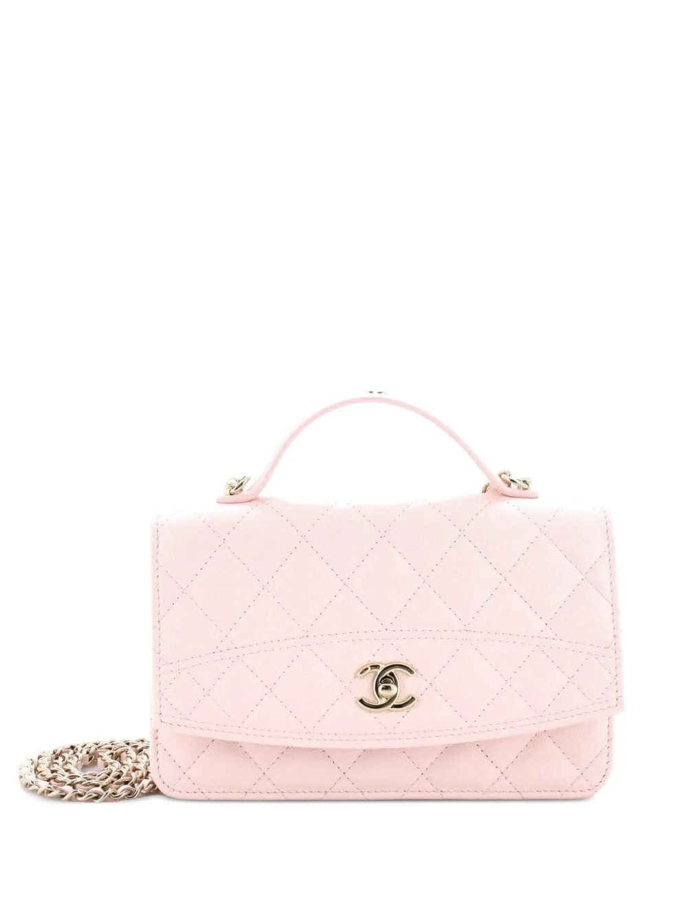 CHANEL Pre-Owned CC Turnlock Top Handle Wallet on Chain Quilted Caviar satchel - Pink | Farfetch Global