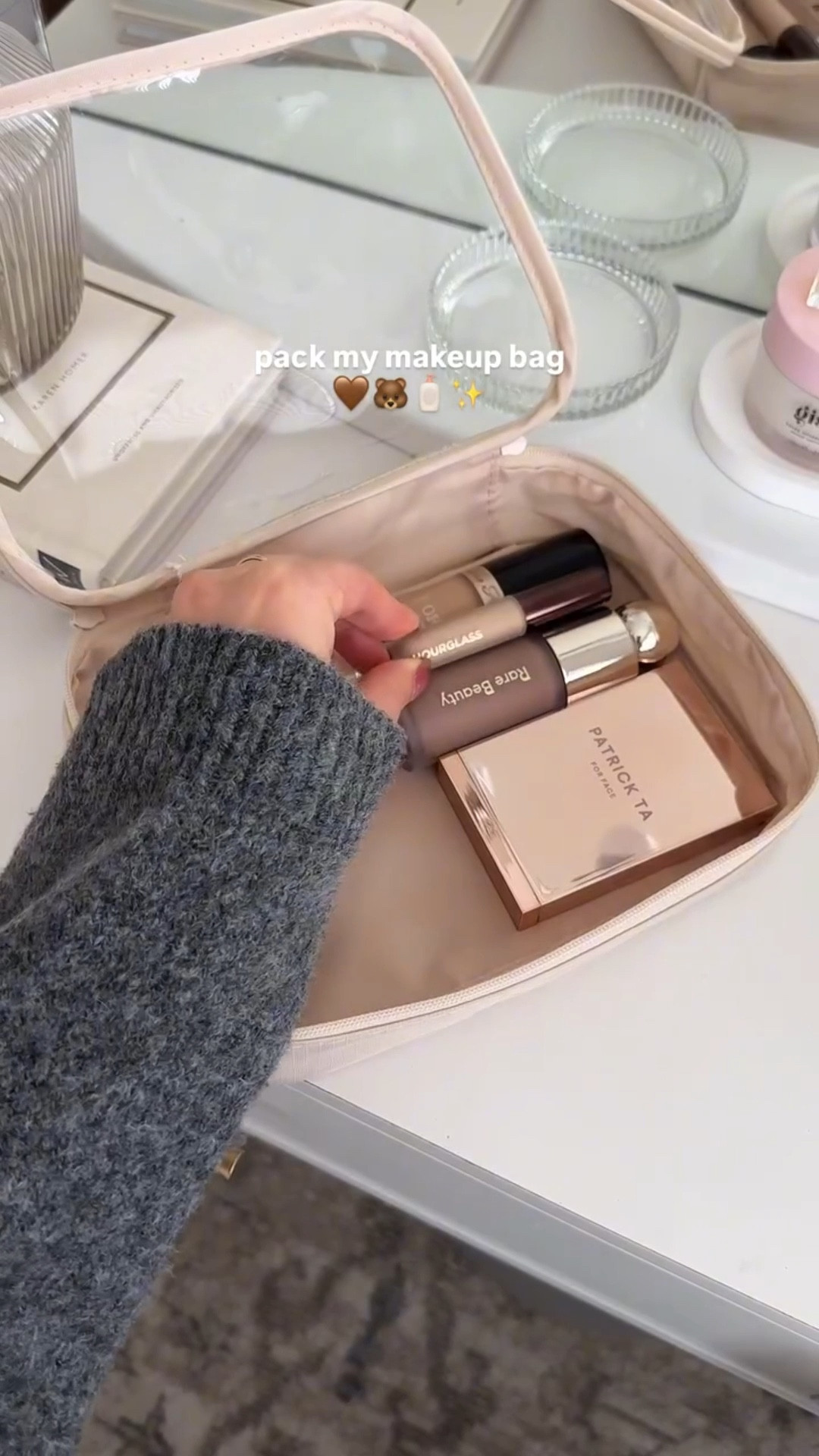 pack my makeup bag with me 🤎🐻🧴✨

@toofaced @rarebeauty @patricktabeauty @hourglasscosmetics @sephoracollection @nyxcosmetics @hudabeauty @gisou @beautyblender @smashboxcosmetics @tweezerman @clio_official @girlactik @anastasiabeverlyhills 

what’s in my makeup bag, travel makeup bag, aesthetic beauty, makeup collection, makeup essentials, pack my bag

#whatsinmybag #makeupbag #asmrmakeup #beautyessential #rarebeauty #hourglasscosmetics #prettythings #girlygirl #beautyobsessed #softgirl #beautyproducts #beautyreels #skincare #explore #fyp

#LTKTravel #LTKBeauty