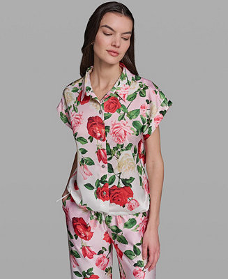 KARL LAGERFELD PARIS Women's Printed Collared Top - Macy's | Macy's