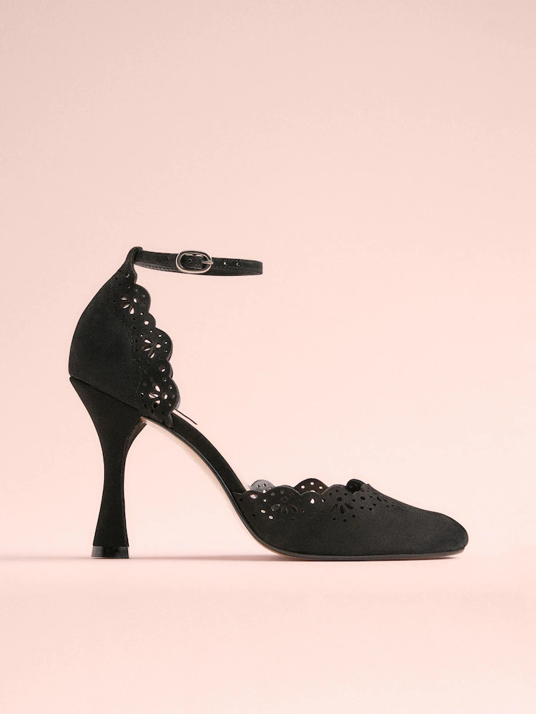 Buy Black Tabitha Simmons x Next Orton Leather Round Toe Laser Cut Detail Heels from Next USA | Next US