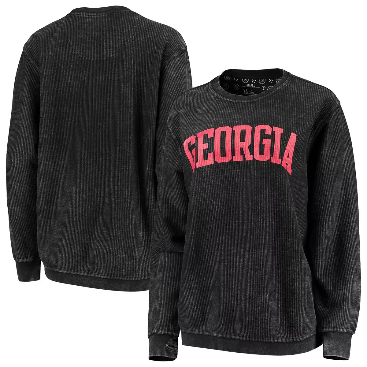 Women's Pressbox Black Georgia Bulldogs Comfy Cord Vintage Wash Basic Arch Pullover Sweatshirt | Kohl's