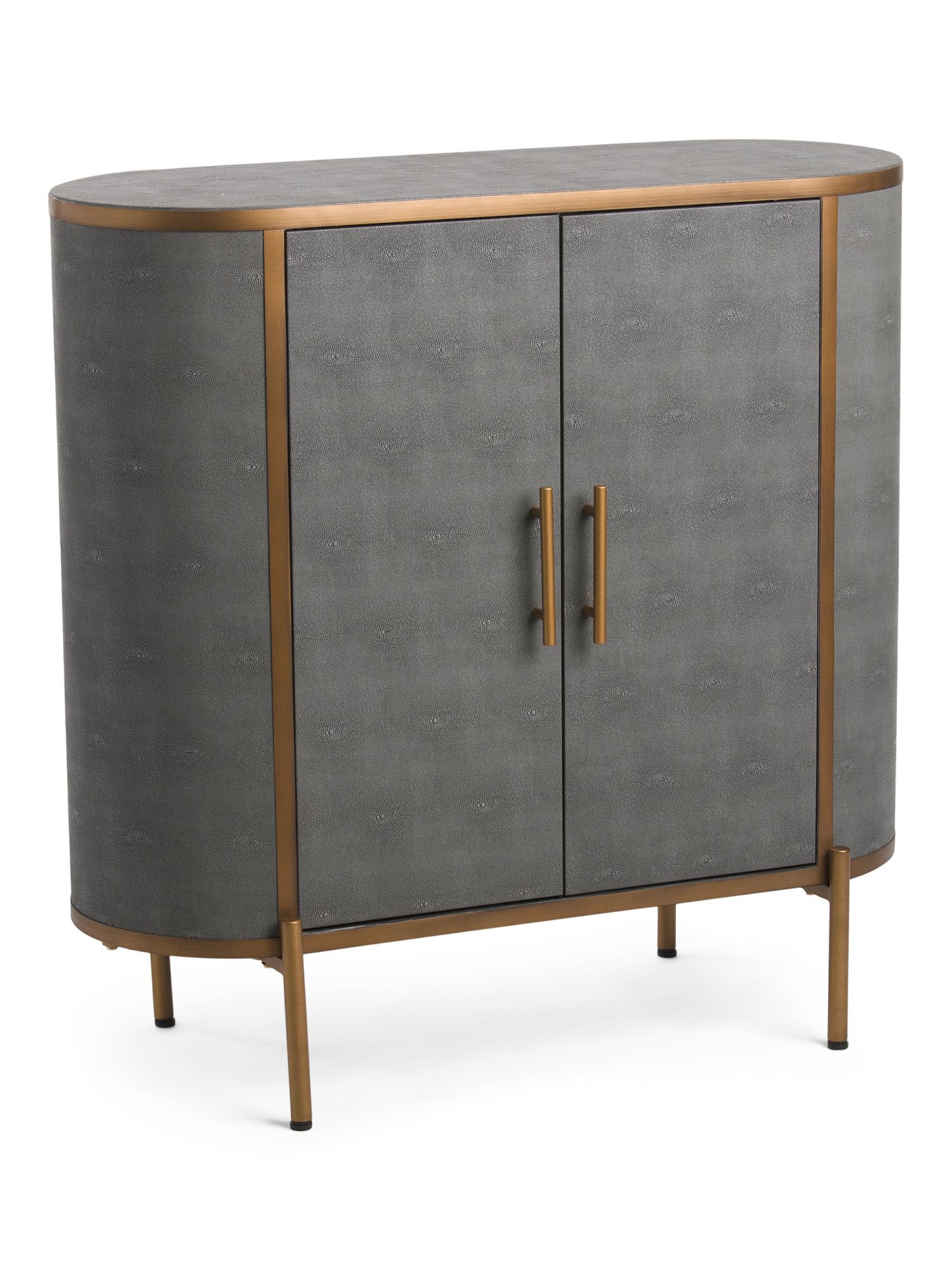 2 Door Pill Shape Wooden Cabinet With Shagreen Leather | TJ Maxx