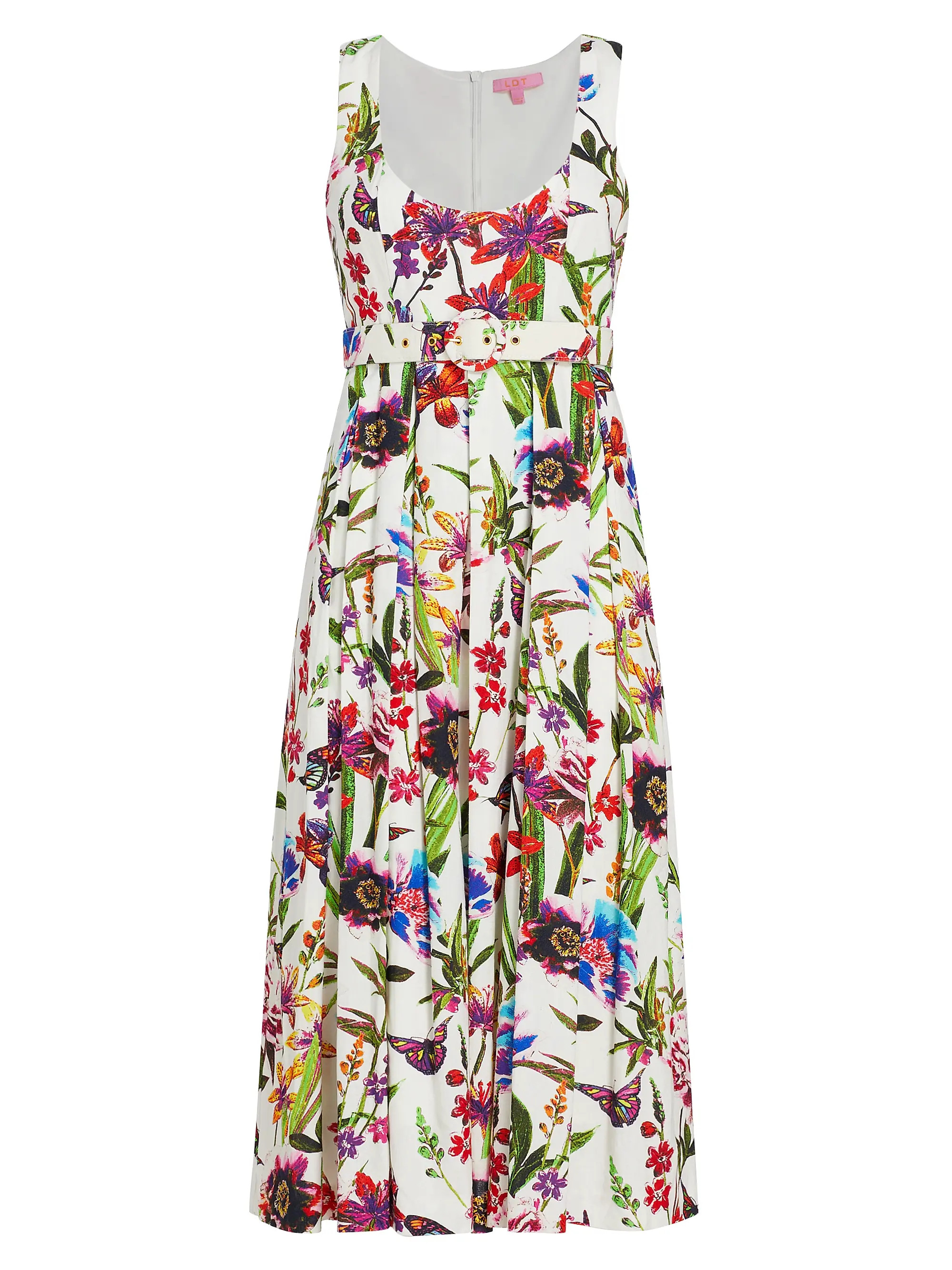 Athena Belted Floral Linen-Blend Midi-Dress | Saks Fifth Avenue