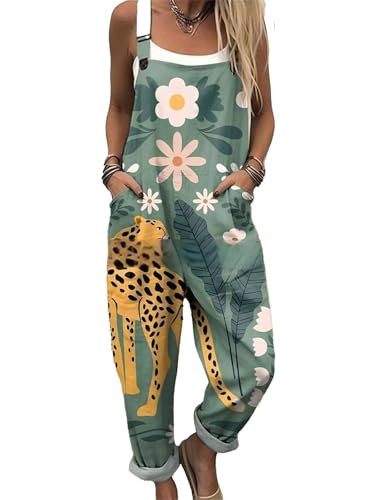 WINDALY Jumpsuits for Women Boho Floral Print Overalls Casual Comfy Soft Fashion Overalls with Pockets(Orange,3X-Large) | Amazon (US)