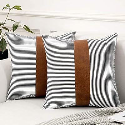 MIULEE Pack of 2 Stripe Boho Throw Pillow Covers Decorative Square Farmhouse Pillowcase Faux Leat... | Amazon (US)