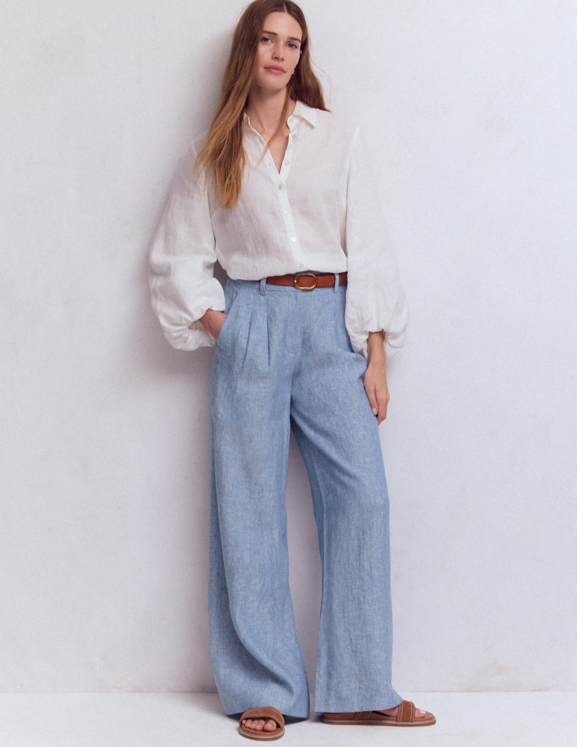 Kensington Linen Trousers-Blue Chambray | Boden UK