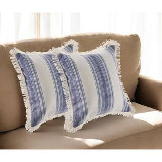 Blue, Cream Striped Polyester 18 in. x 18 in. Throw Pillow (Set of 2) | The Home Depot