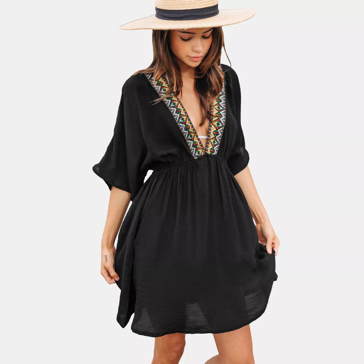 Women's V-Neck Embroidered Trim Cover-Up Dress - Cupshe | Target