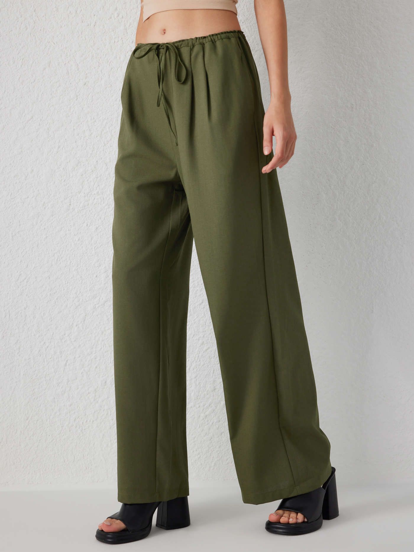 Solid High Waist Bowknot Wide Leg Trousers | Cider