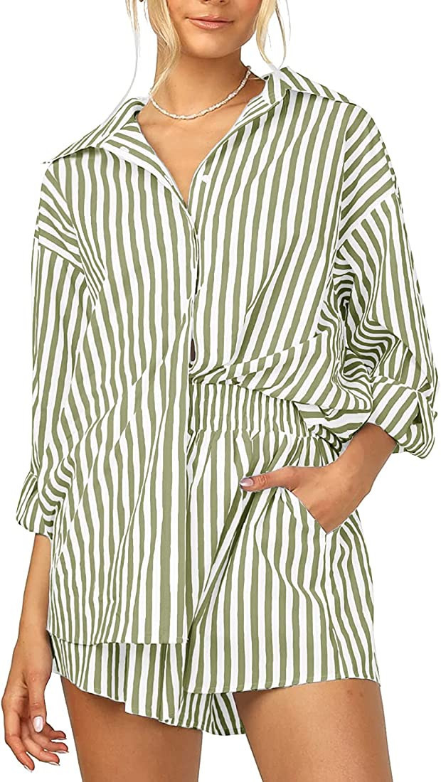 Women’s 2 Piece Casual Sets Tracksuits Outfits Sets Relaxed Long Sleeve Shirt Loose High Waiste... | Amazon (US)