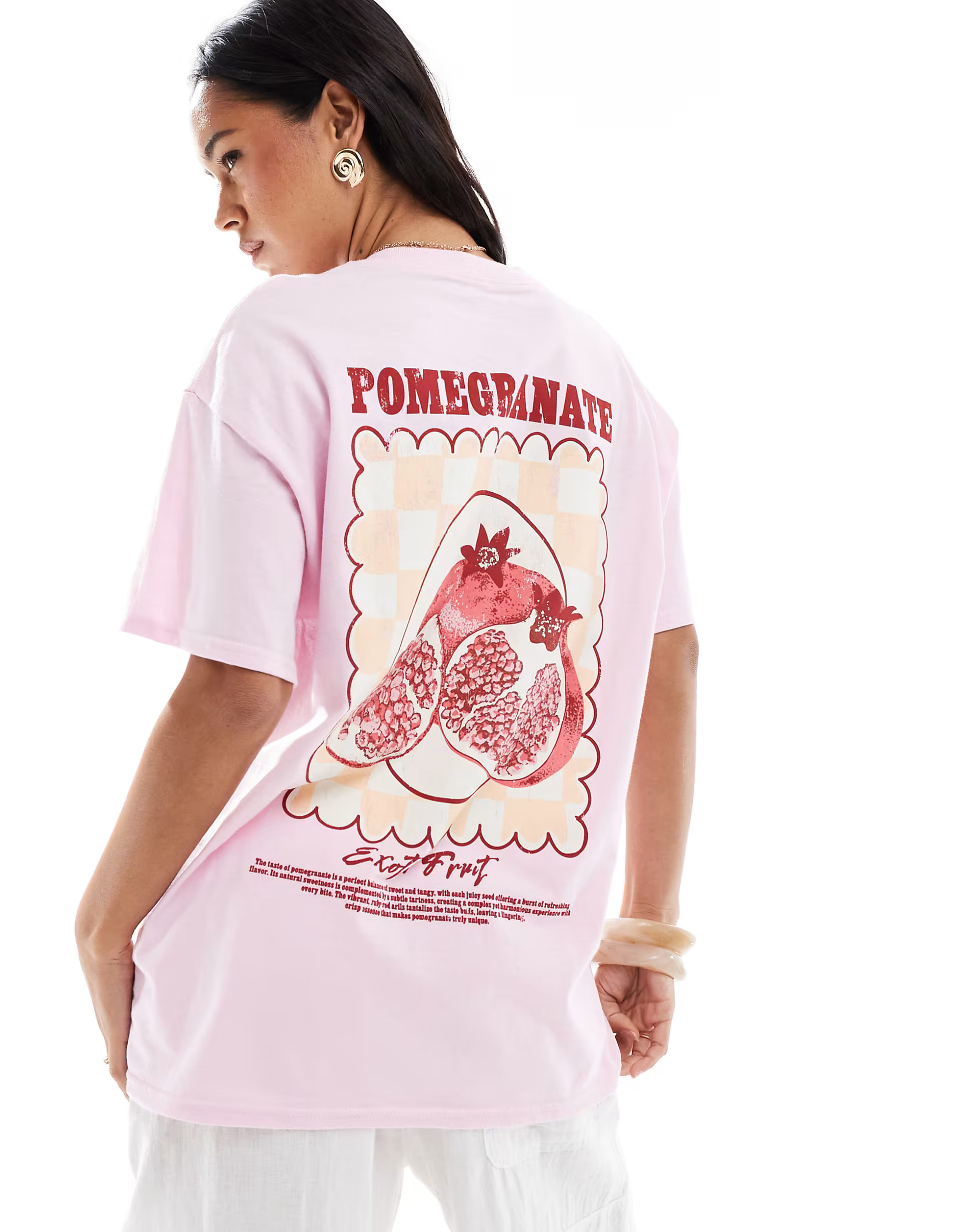 Miss Selfridge burgundy pomegranate oversized graphic tee in light pink | ASOS (Global)